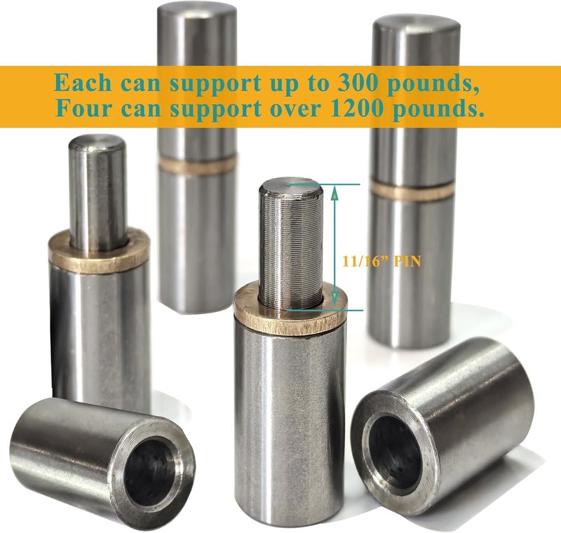 GINXFIT Weld On Barrel Hinge 4-Pack, 2" x 5/8" Detachable Gate Door Hinges, 300lb Load Capacity, 11/32" Pin, with Brass Washer for Heavy-Duty Steel Fence, Gate, Workshop - Image 4